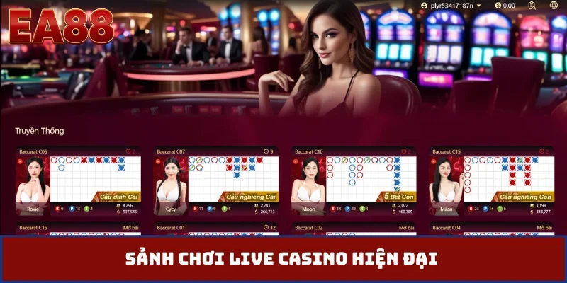 Sảnh chơi live casino hiện đại