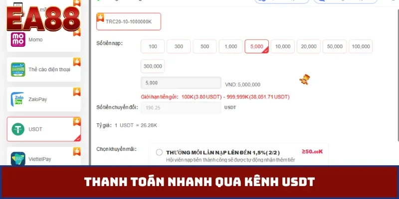 Thanh toán nhanh qua kênh USDT